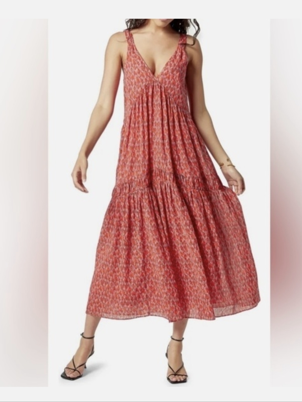 Joie Bondi Long Sleeveless Tiered Flowing Summer Dress Tea Rose Size Xl Nwt